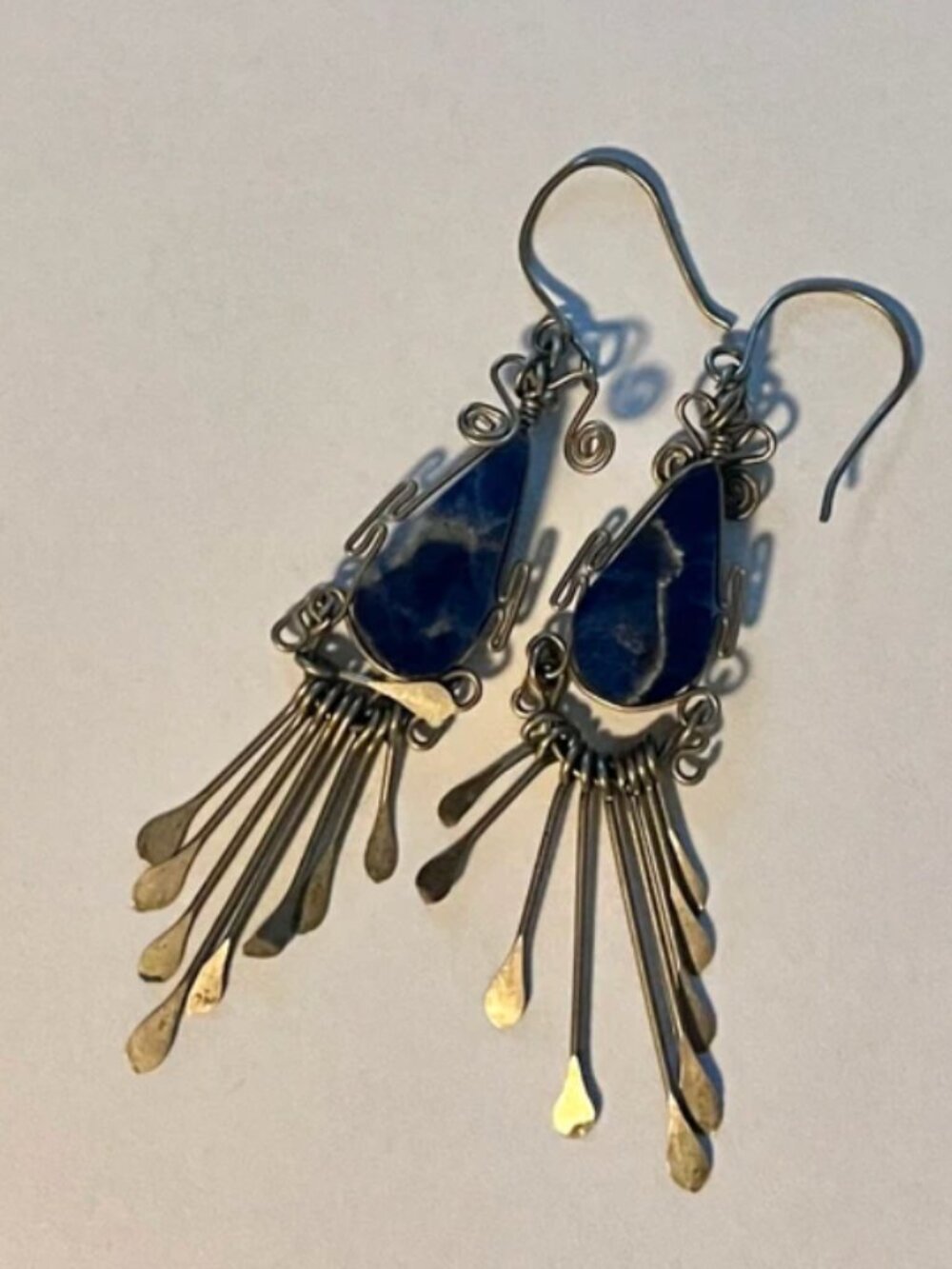 Blue Stone and Silver Dangle Earrings